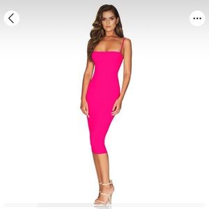 NOOKIE CHARLIZE STRAP MIDI DRESS - HOT PINK Size M